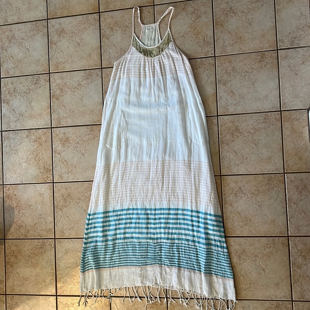 Lulasoul Boho Beachy Lightweight Cotton Maxi with Gold Sequin‎ Detail, Sz S